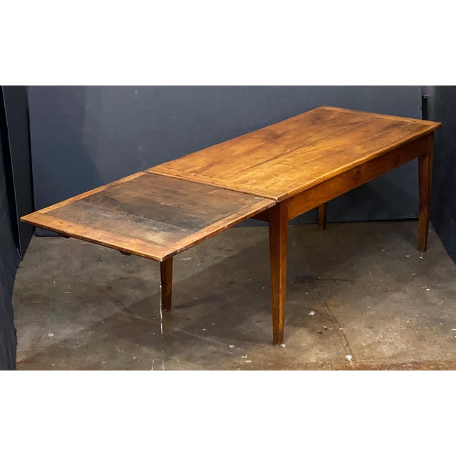 19th Century Large French Farm Table of Cherry Wood With Two Removable Leaves For Sale - Image 5 of 11