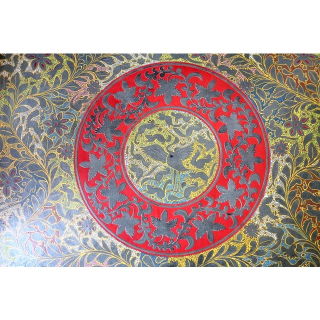 A matched pair of large hand-lacquered trays by the same artist, acquired together in Mexico City in 1975. The pair...