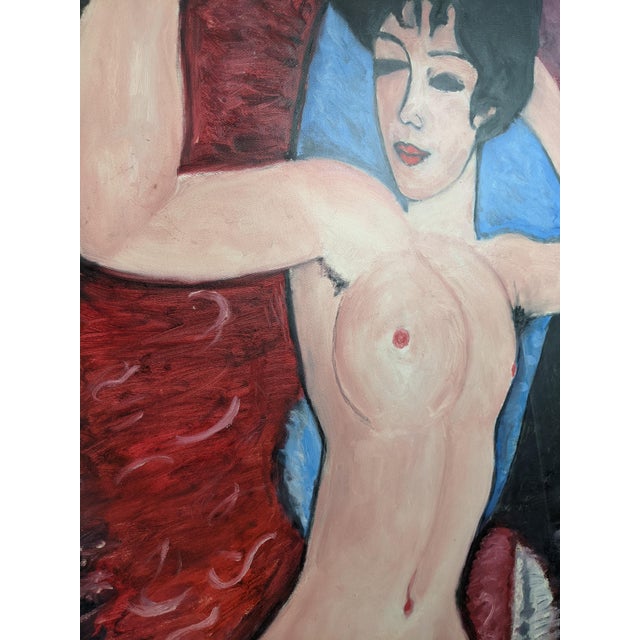 Red Large Modernist Reclining Female Nude Original Oil Painting on Canvas, Mid-20th Century For Sale - Image 8 of 13