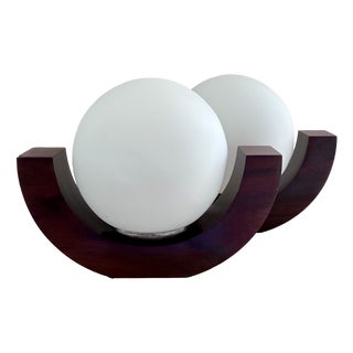 Wall Lights in Wood and Opaline Glass, 1970s, Set of 2 For Sale