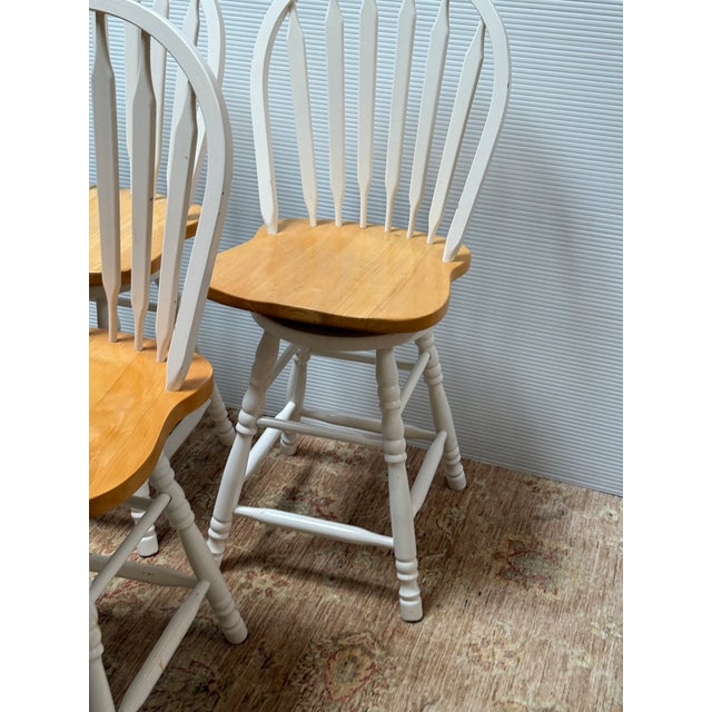 White Traditional Windsor Style Swivel Counter Stools, Set of Three For Sale - Image 8 of 12