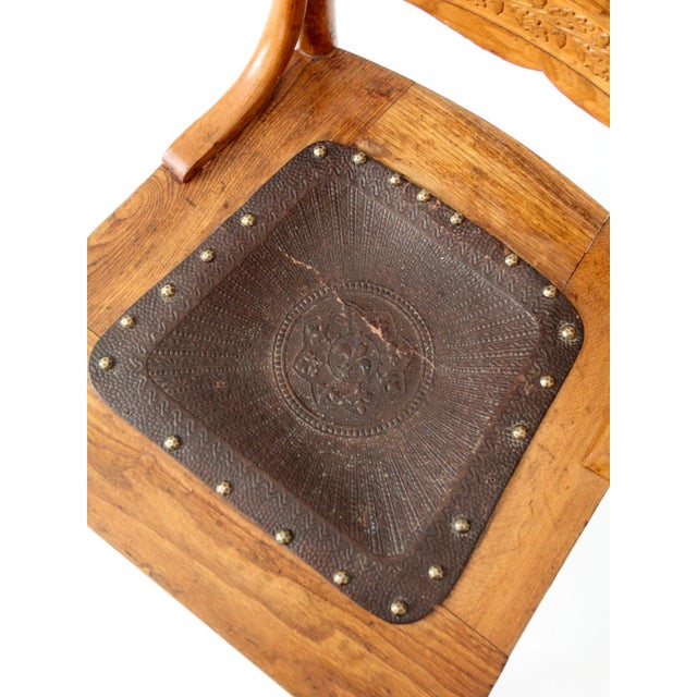 Antique Victorian Eastlake Chair With Embossed Leather Seat For Sale - Image 4 of 12