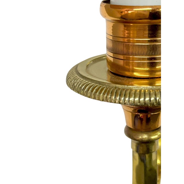 Metal Vintage Pair of Brass & Copper Neoclassical Double-Arm Wall Sconces With Pleated Silk Shades For Sale - Image 7 of 18