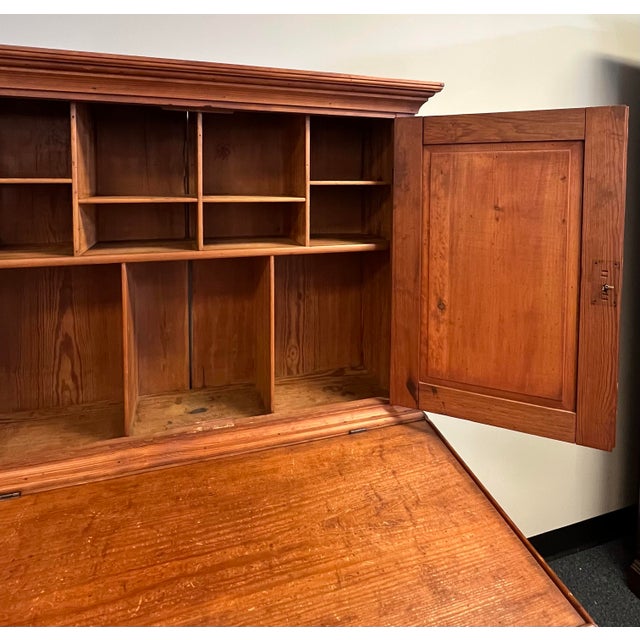 Antique Southern Pine Two Piece Plantation Secretary Desk For Sale - Image 4 of 12
