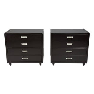 American of Martinsville, Campaign Dressers, Ebonized Wood, Chrome, Usa, 1970s For Sale