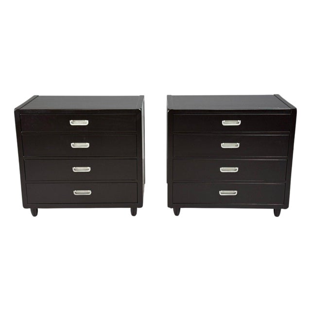 American of Martinsville, Campaign Dressers, Ebonized Wood, Chrome, Usa, 1970s For Sale