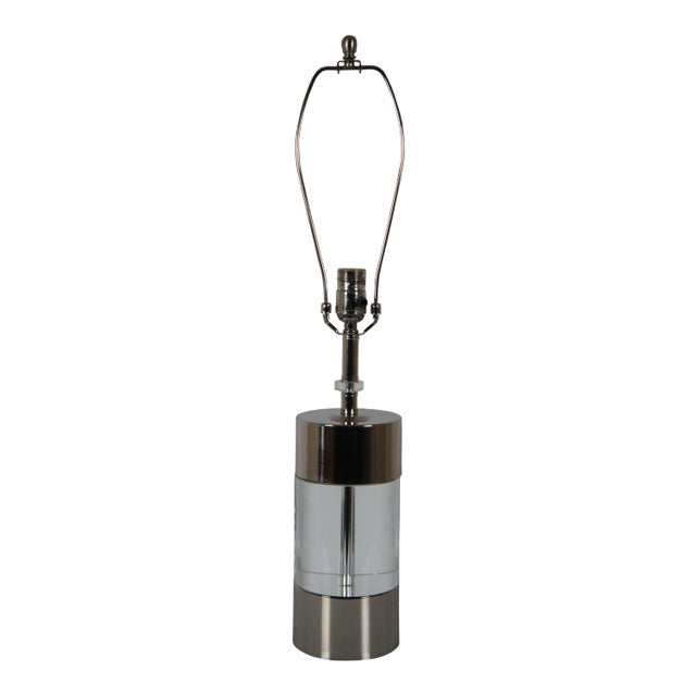 Late 20th Century Quoizel Garner Modern Cylinder Desk or Table Lamp Polished Nickel & Resin For Sale