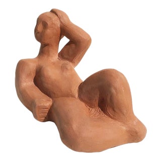 Abstract Figural Sculpture of a Nude Woman in Ceramic Terracotta Inspired by Henry Moore For Sale