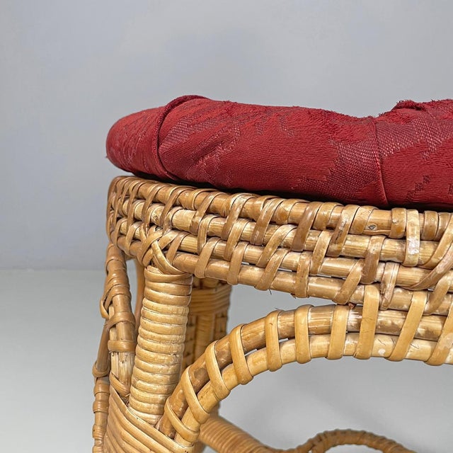 Italian Rattan Chairs with Round Decorations and Red Pillows, 1890s, Set of 4 For Sale - Image 14 of 18