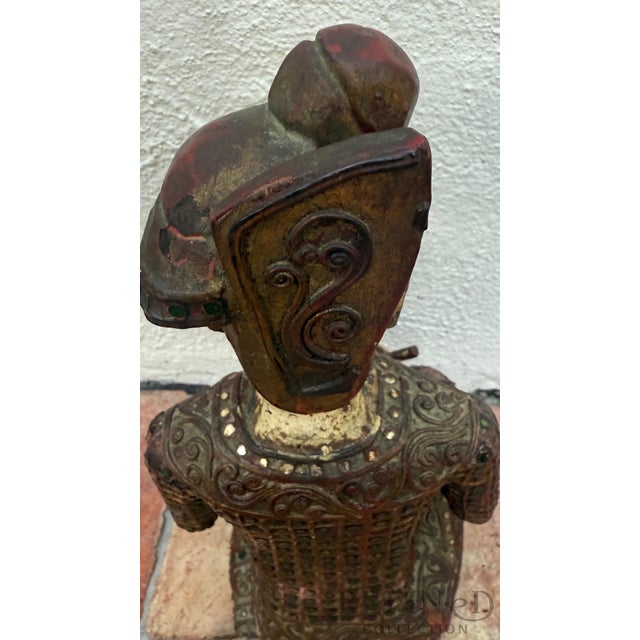 Wood Mid 20th Century Hand-Carved Chinese Wooden Figural Sculpture of Seated Musician Holding Musical Instrument For Sale - Image 7 of 12