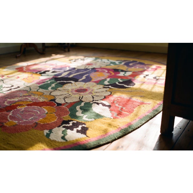 Textile Gorgeous Goldenrod Background With Big Colorful Flowers Oval Antique English Art Deco Rug For Sale - Image 7 of 7
