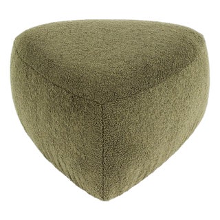 Custom Morro Triangular Ottoman Footstool — Olive Bouclé — White Oak For Sale