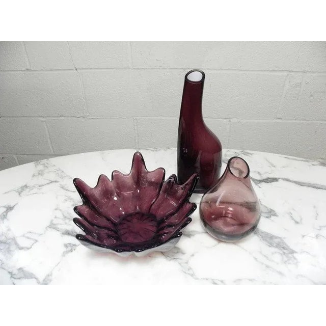 Mid-Century Modern Vintage Purple Art Glass Vases - Set of 3 For Sale - Image 3 of 6