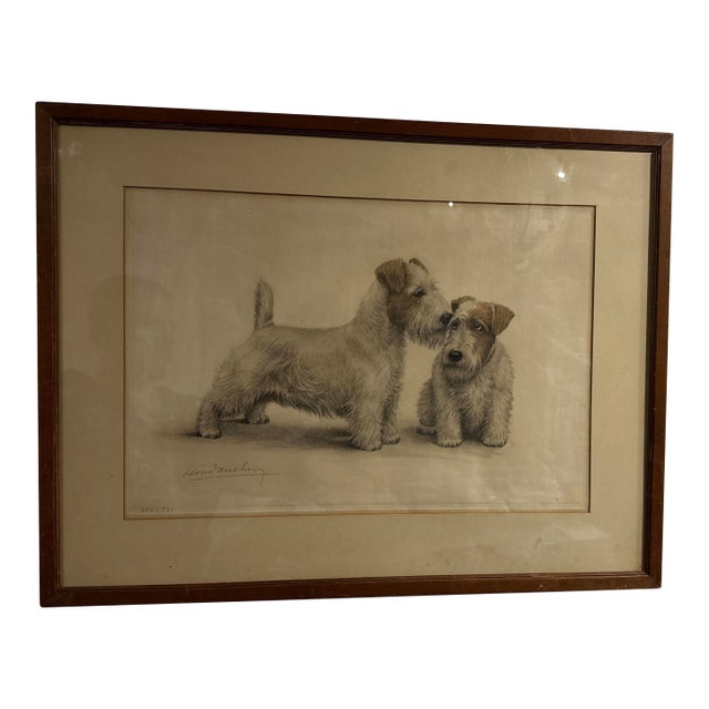 Leon Danchin Framed Lithograph 1930s “Two Wire Fox Terriers” Signed For Sale