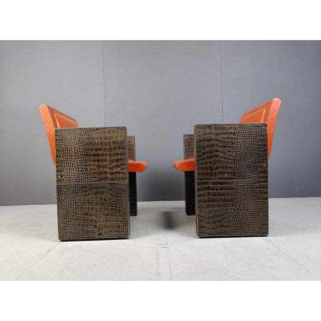 Vintage French Leather Armchairs by Maison Vandamme, 1970s, Set of 4 For Sale - Image 10 of 13