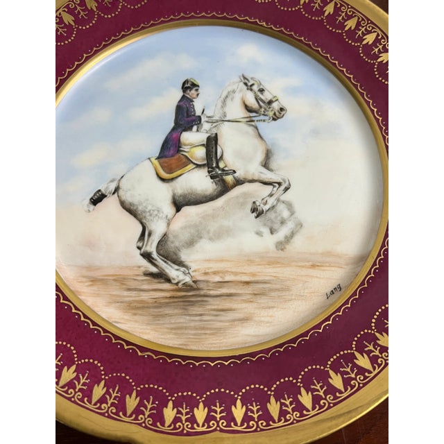 19th Century Pair, French Signed Charles Pillivuyt Opposing Napoleonic Horseback Plates 9.5" C. 1870 For Sale - Image 5 of 8
