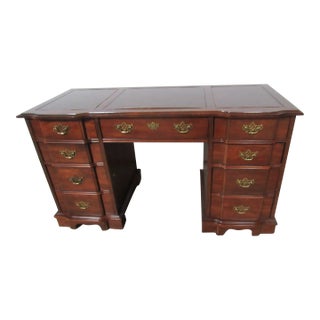 Vintage Mahogany Leather Executive Desk Chippendale Block-Front For Sale