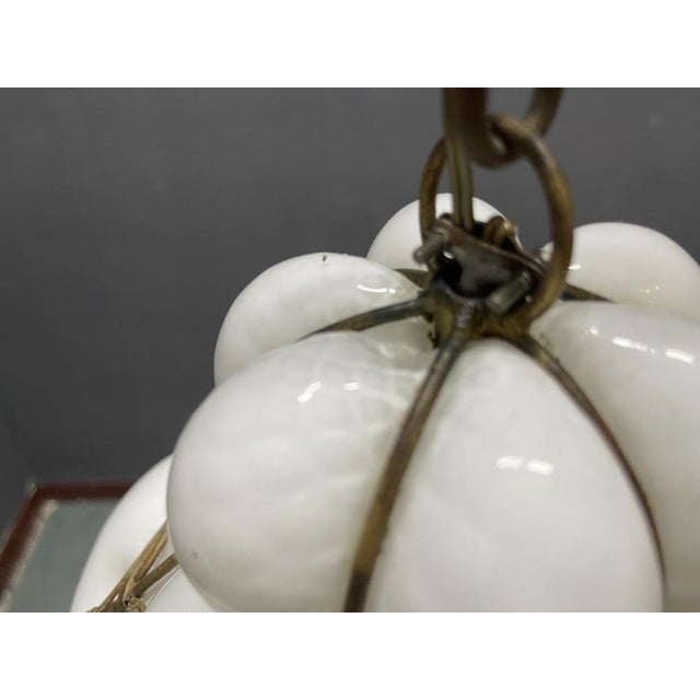 White Wrought Iron and White Murano Glass Pendant Light, 1960s For Sale - Image 8 of 17