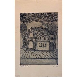 Dora Szampanier, Etching of destroyed synagogue - Lubomil, Ukraine For Sale