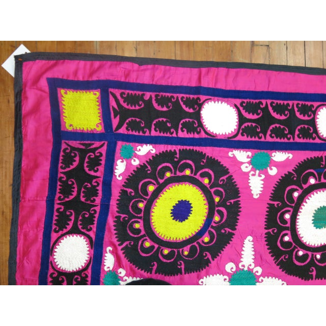 Mid-Century Modern Late 20th Century Bright Pink Suzanni Embroidery Textile For Sale - Image 3 of 9