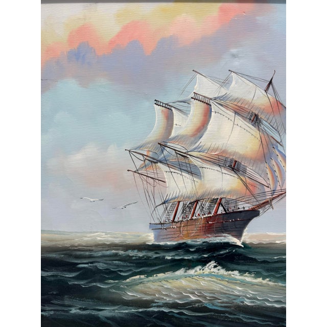 1980s Oil Painting on Canvas of a Vessel in the Sea Beautiful Ship, Signed Angell For Sale - Image 4 of 11