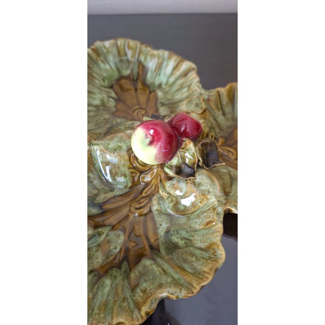 LastChance!1970's Majolica Style California Pottery Serving Plate in Moss Green For Sale - Image 9 of 10