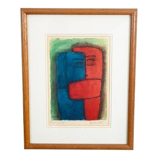 Mid Century Modern Gouache George Constant Art Abstract Signed Ap Color Print For Sale