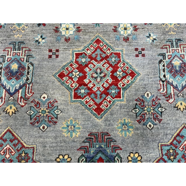 Blue-Gray Kazak Wool Tribal Area Rug, Natural Dye, 6'4" X 9'8" For Sale - Image 9 of 15