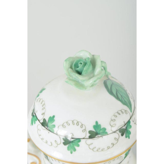 Porcelain Coffee Pot with Lid and Green Leaf Decoration from Herend, Hungary For Sale - Image 3 of 5