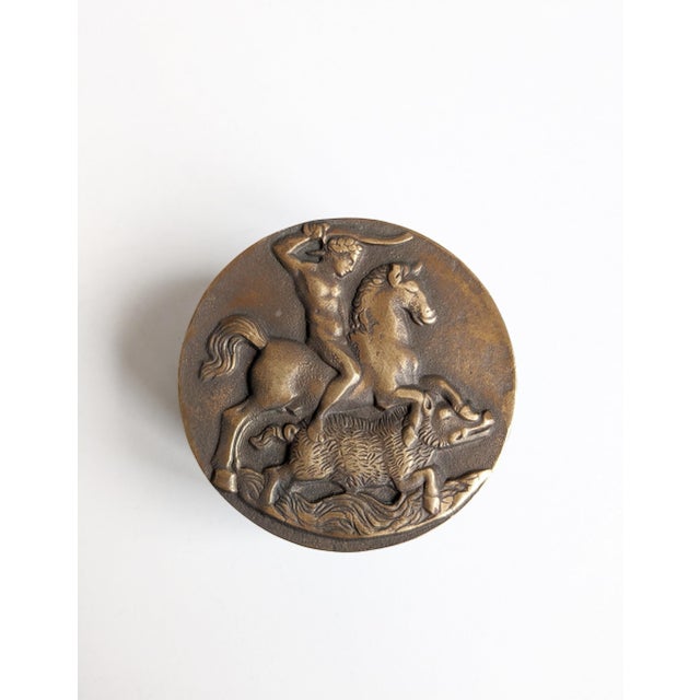 This bronze box was made based on a historical model in the 1970s. A heavy bronze lidded box, dark patinated with a relief...