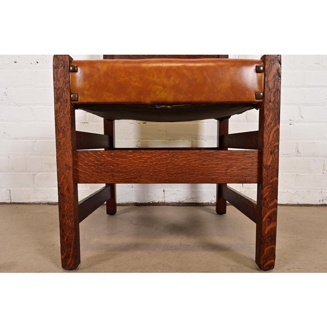 Brown L. & J. G. Stickley Antique Mission Oak Arts & Crafts Ladder Back Desk Chair or Side Chair, Circa 1910 For Sale - Image 8 of 12