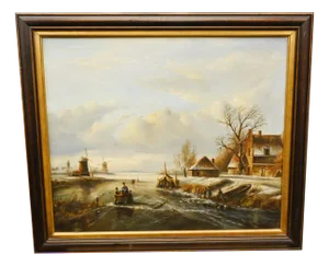 Dutch Artist, Rustic River Scene, 1980s, Oil on Canvas, Framed