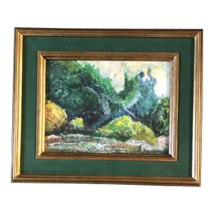 1950’s Original Impressionist Watercolor Landscape Painting Gilt & Painted Vintage Frame