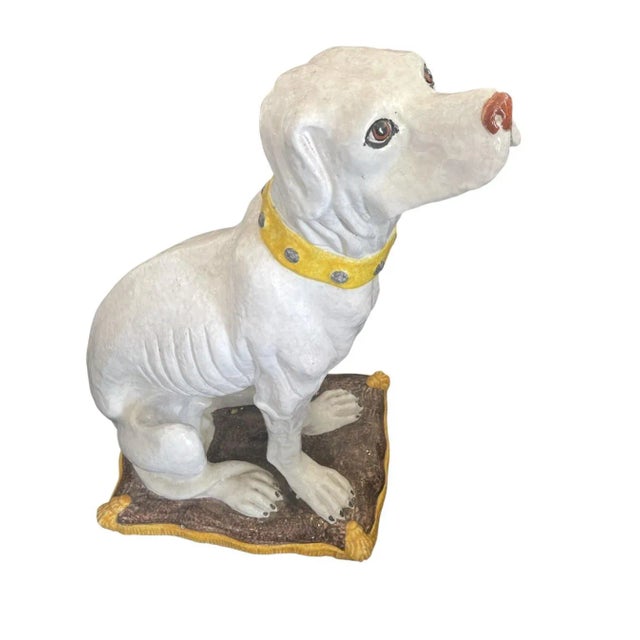 Italian Grand Italian Ceramic Seated Hunting Dog Figurine on Pillow For Sale - Image 3 of 4