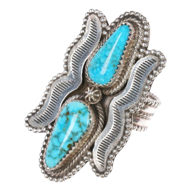 sz9 Large Chris Etsitty Navajo sterling high grade turquoise ring For Sale