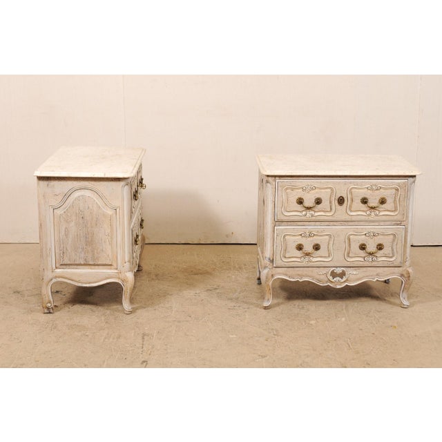 Mid 20th Century Mid 20th Century French Marble-Top Commodes w/Pierced Skirt - A Pair For Sale - Image 5 of 11