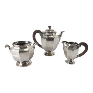 Antique Christofle Silverplate & Rosewood Art Deco Tea Set- 3 Pieces For Sale