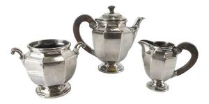 Antique Christofle Silverplate & Rosewood Art Deco Tea Set- 3 Pieces