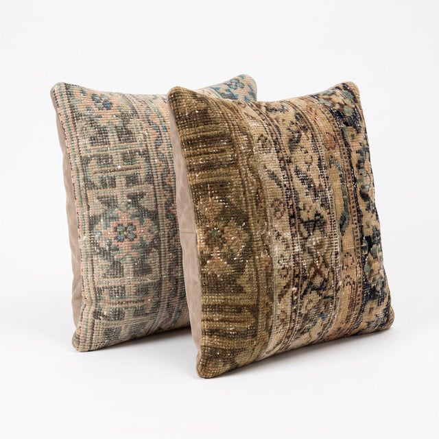 Mid-Century Modern Muted Anatolian Rug Pillow Cover 19'' X 20'' - Set of Two For Sale - Image 3 of 4