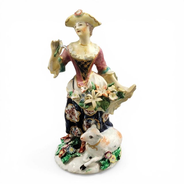 Porcelain Figure of a Lady with Lamb and Flowers from Bow, 1760 For Sale - Image 8 of 8