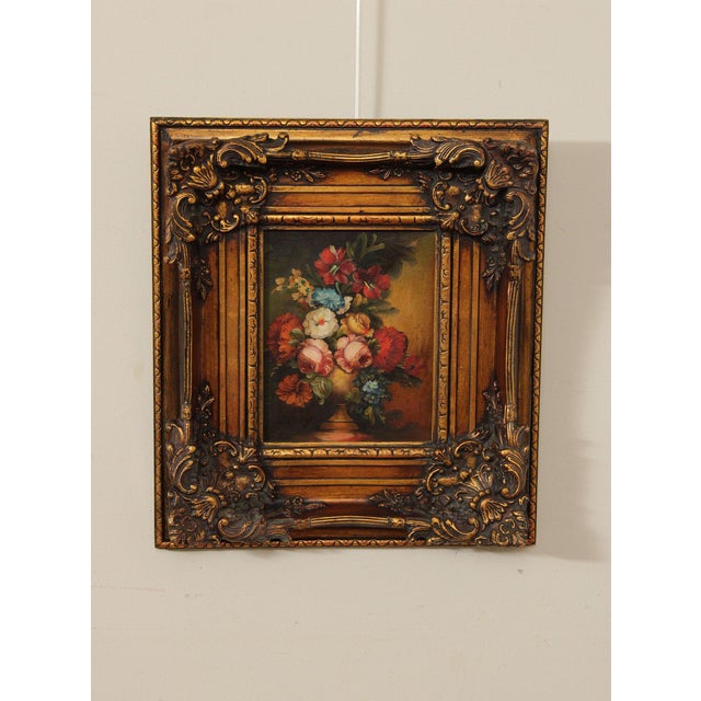 Quality Oil Painting Still-Life of Vase of Flowers in Ornate Giltwood Frame, Signed 'Pierry' on Reverse