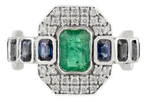 14k Gold Step Cut East West Accent Gem Art Deco Statement Ring Size 7