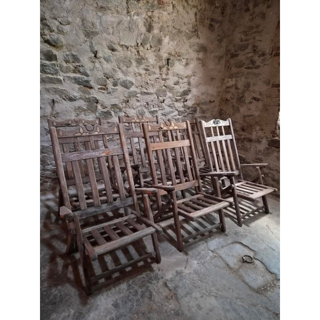 Brown Vintage American Folding Hardwood Lounge Chairs, 1940s, Set of 6 For Sale - Image 8 of 18