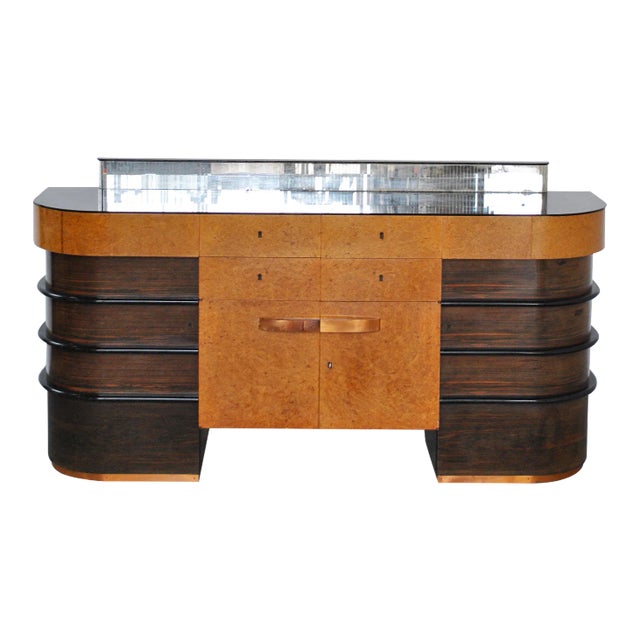 Walnut Root Wood with Colored Glass Top Cabinet, 1940s For Sale