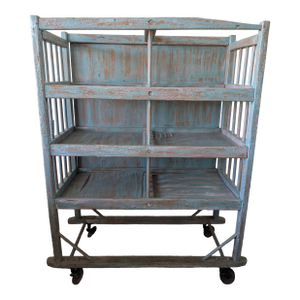 Vintage Rustic Farmhouse Painted Rolling Shelf