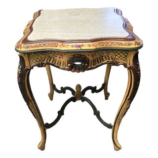 1950s Vintage Handpainted Italian Marble Top Side Table For Sale