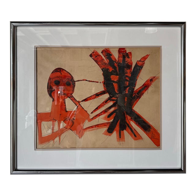 1970s Vintage Expressionist-Style Abstract Gouache - Watercolor Painting, Framed For Sale