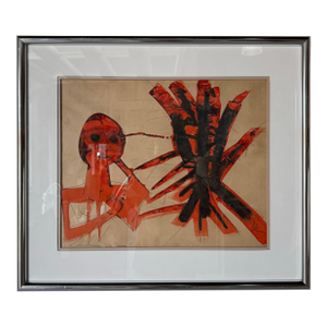 1970s Vintage Expressionist-Style Abstract Gouache - Watercolor Painting, Framed