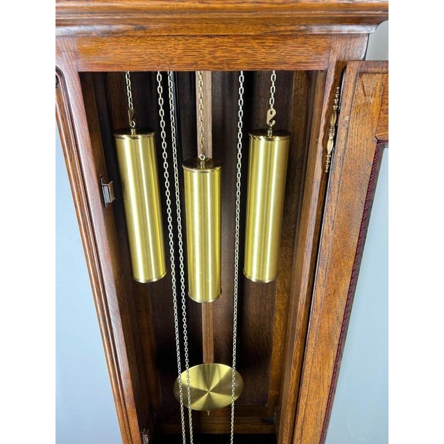 Wood Vintage French Longcase Grandfather Clock in Oak For Sale - Image 7 of 11