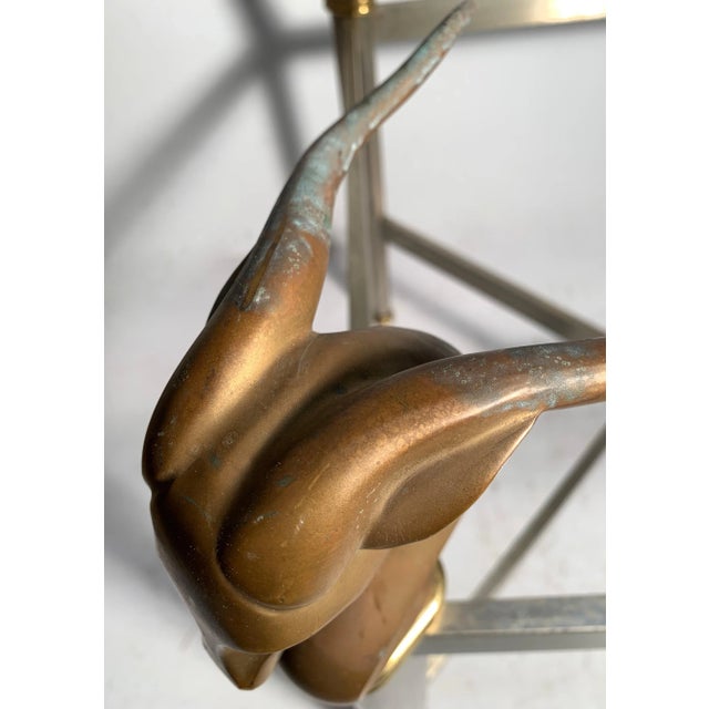 Dramatic 1970s / Early 80s Solid Bronze Antelope Head Desk Table / Dining Table For Sale - Image 11 of 12